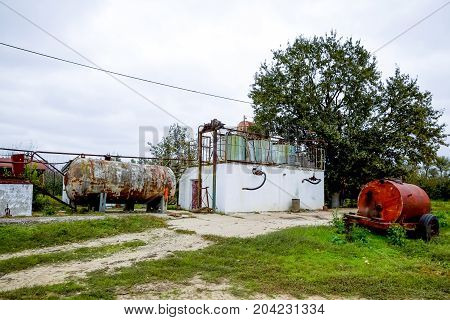 Station For Refueling Fertilizers. A Stationary Garden Station Where Fertilizers And Chemicals Are B