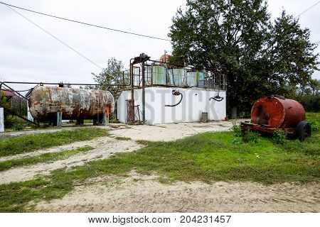Station For Refueling Fertilizers. A Stationary Garden Station Where Fertilizers And Chemicals Are B