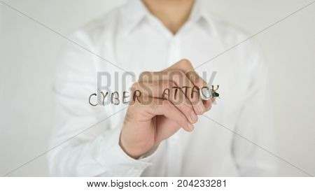 Cyber Attack, Written On Glass By Man In Studio