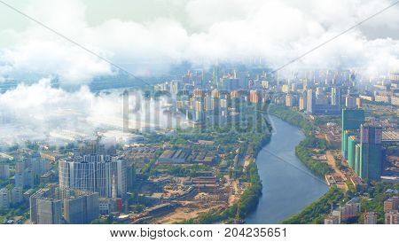 panorama of Moscow from the height of a skyscraper in Moscow-City