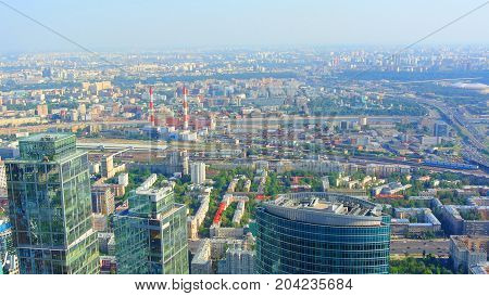 panorama of Moscow from the height of a skyscraper in Moscow-City