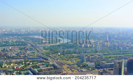 panorama of Moscow from the height of a skyscraper in Moscow-City