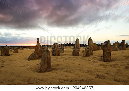The Pinnacles are limestone formations appearing from the sand of the Nambung National Park, Western Australia