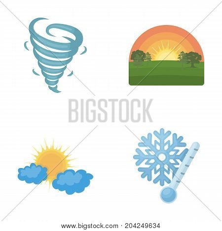 Tornado, sunrise, cloudiness, snow and frost. The weather set collection icons in cartoon style vector symbol stock illustration .
