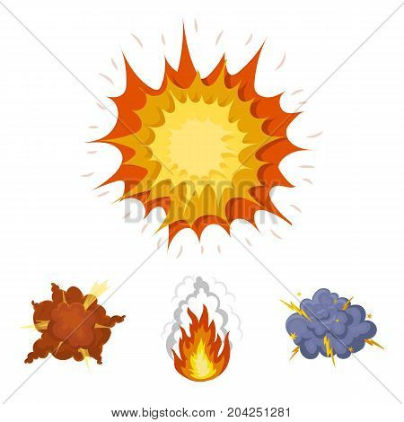 Flame, sparks, hydrogen fragments, atomic or gas explosion, thunderstorm, solar explosion. Explosions set collection icons in cartoon style vector symbol stock illustration .