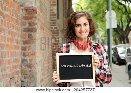 Woman Holding Chalkboard With 