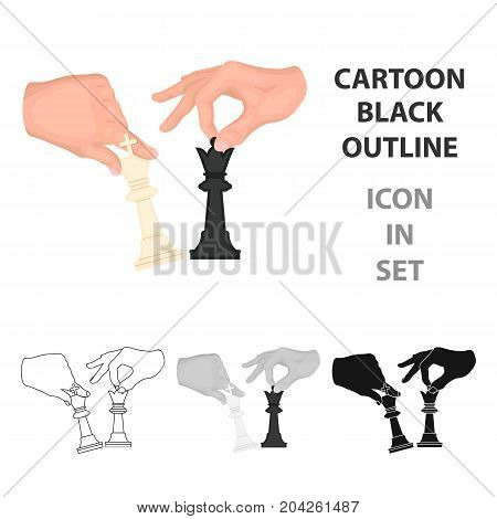 Hands holding chess pieces. Chess single icon in cartoon style vector symbol stock illustration .