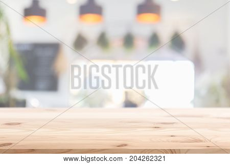 Wood Table Foreground With Blur Home Cafe Kitchen Background For Display Or Montage Products