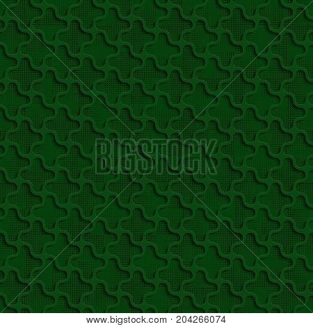 Abstract Seamless Background Pattern. 3d Quadrilateral Green Tile Surface With Black Dots Of Different Sizes On The Bottom Layer. Frame Border Wallpaper. Elegant Repeating Vector Ornament
