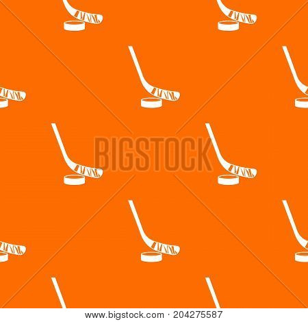 Stick and puck pattern repeat seamless in orange color for any design. Vector geometric illustration
