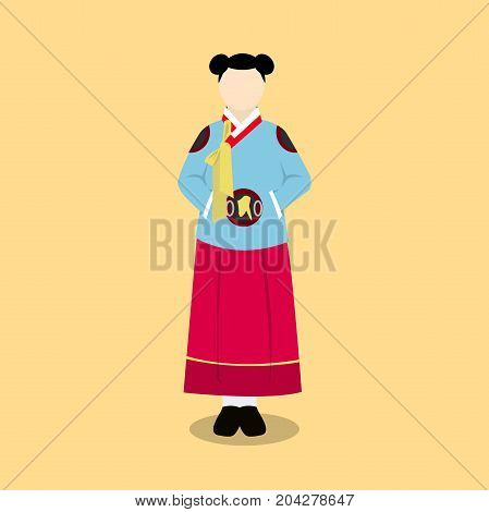 hanbok korea traditional clothes flat style dress vector
