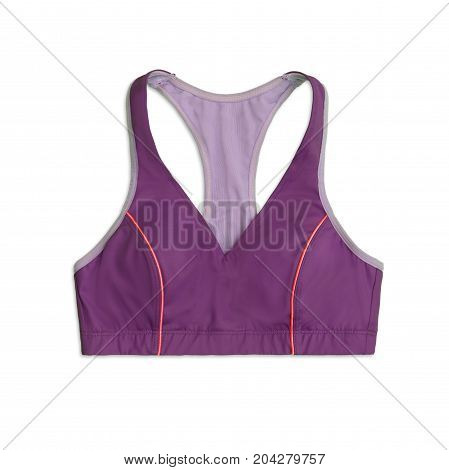 Purple Racer Back Sports Bra Isolated On White Background