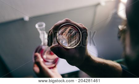 Glass Bongs For Smoking Weed Close-up Soft Focus. Smoking Accessories Marijuana