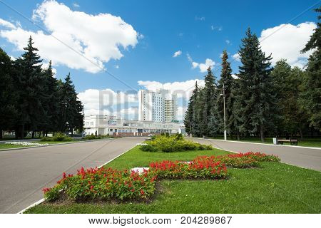 Kolomna Russia - August 9 2017: Kolomna Hotel On Blue Dramatic Sky View From Memorial Park In Kolomna Moscow Region.