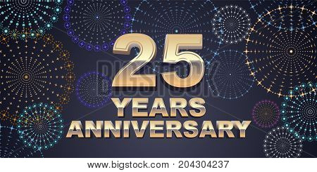 25 years anniversary vector icon logo. Graphic design element with golden 3D numbers for 25th anniversary decoration