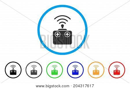 Radio Control Device icon. Vector illustration style is a flat iconic radio control device grey rounded symbol inside light blue circle with black, gray, green, blue, red,
