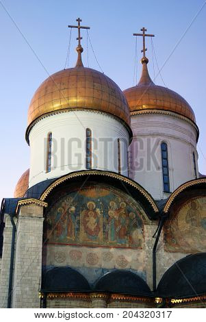 Dormition church of Moscow Kremlin. UNESCO World Heritage Site. Color photo.