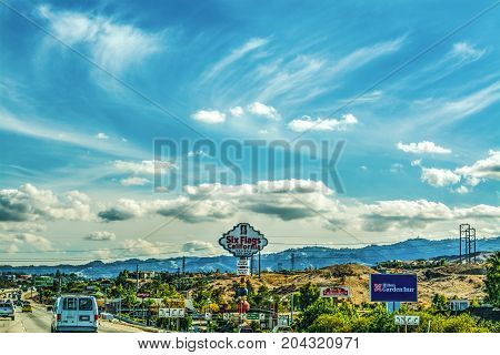 California USA - October 31 2016: Billboards on Interstate 5 southbound