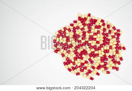 Colorful of antibiotic capsules pills isolated on white background drug resistance concept
