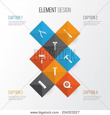 Handtools Icons Set. Collection Of Turn-Screw, Bolt, Paint And Other Elements