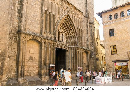 The Basilica De Santa Maria Del Pi 14Th Century In The Gothic Quarter Of The City. Barcelona, Spain