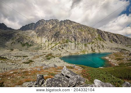 Valley with beautiful alpine lake ander highest peak of Tatra Mountains - Gerlachovsky stit