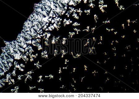 microscopic shot showing colorful microcrystals in polarised light