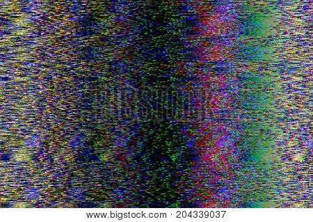 Glitch psychedelic background. Old TV screen error. Digital pixel noise abstract design. Broken pixels glitch. Television signal fail. Technical problem grunge wallpaper. Colorful noise rerto