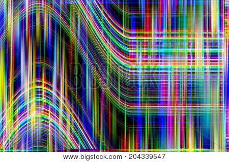 Glitch psychedelic background. Old TV screen error. Digital pixel noise abstract design. Broken pixels glitch. Television signal fail. Technical problem grunge wallpaper. Colorful noise rerto