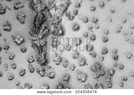 microscopic shot showing some microcrystals in dried dyestuff