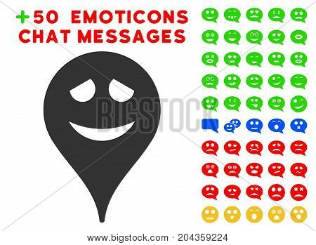 Embarrassment Smiley Map Marker pictograph with bonus emoticon icon set. Vector illustration style is flat iconic elements for web design, app user interfaces.