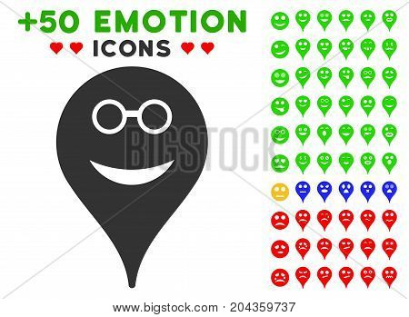 Spectacles Smiley Map Marker icon with bonus avatar images. Vector illustration style is flat iconic symbols for web design, app user interfaces.
