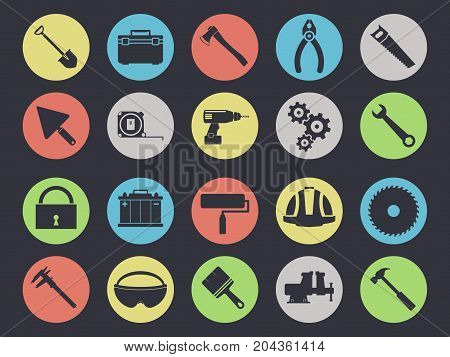 Work tools icons set isolated on black background