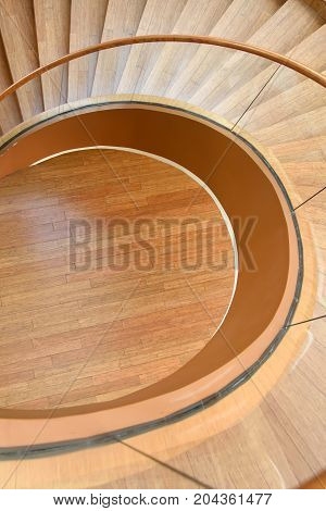 Spiral staircase of the unusual shape - the top view. Fancy staircase in the shape of seashells. Design for interior home inside. The perspective and geometry of residential structures.