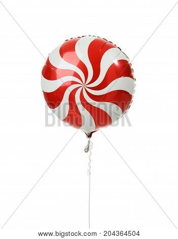 Single red big round candy lollypop balloon object for birthday isolated on a white background