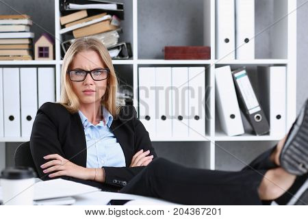 Business Woman Resting In The Office After A Working Day Throwing