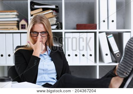 Business Woman Resting In The Office After A Working Day Throwing
