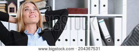 Business Woman Resting In The Office After A Working Day Throwing