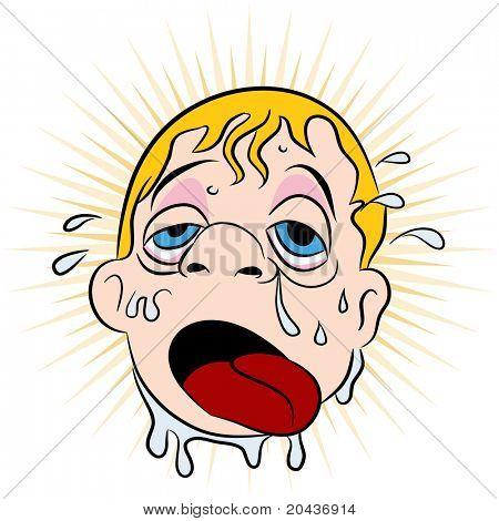 ภาพใบหน้าของชาย sweaty ร้อน