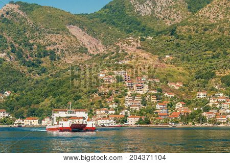 Car ferry linking the towns of Herceg Novi and Kotor across the Bay of Kotor, Montenegro