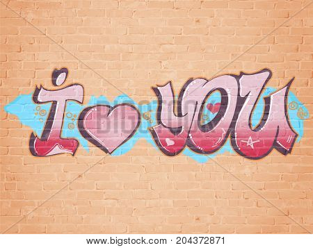 I love you graffiti style. Brick wall