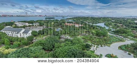 Xiamen, China - Jul 12, 2014: Aerial view of Xiamen Garden Expo Garden