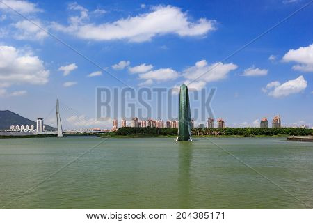 Xiamen, China - Jun 21, 2014: Moon ring sculpture in xiamen garden expo
