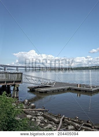 A scenic view of the Newburgh-Beacon Bridge over the Hudson River in Orange County New York.