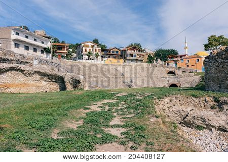 Ruins of Durres Amphitheatre. The ruins of the amphitheater is located in the city