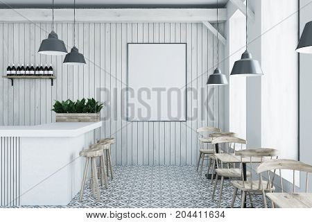 White Wooden Bar, White Stand And Tables