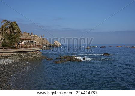 Waterfront of the historic coastal town of Pisagua in the Tarapaca Region of northern Chile.