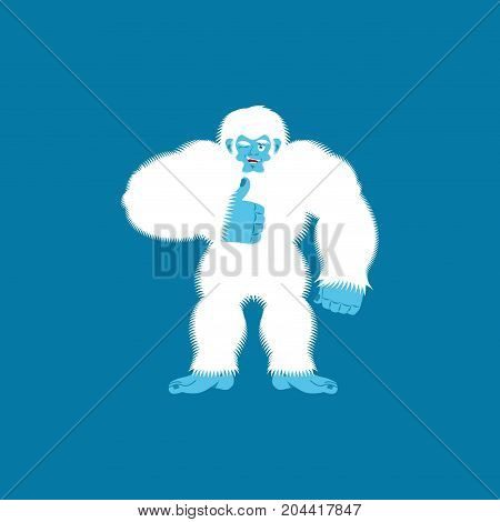 Yeti Thumbs Up. Bigfoot Winks Emoji. Abominable Snowman Cheerful. Vector Illustration