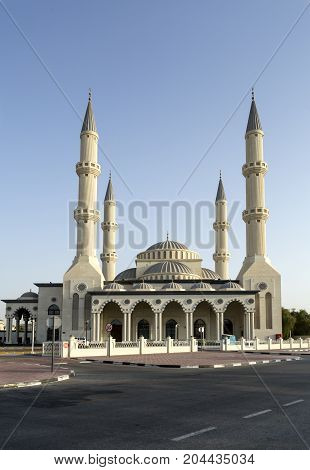 DUBAI, UAE - September 12, 2017: View of the Jumeirah Mosque named after Umar bin Al Khattab a companion of the Prophet Mohammed who became the second Caliph.