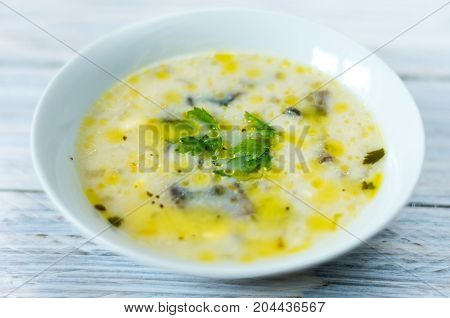 Soup With Mushrooms And Butter.